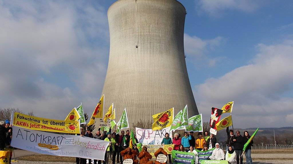 Protestaktion der Grünen am Samstag vor dem heruntergefahrenen AKW Leibstadt.