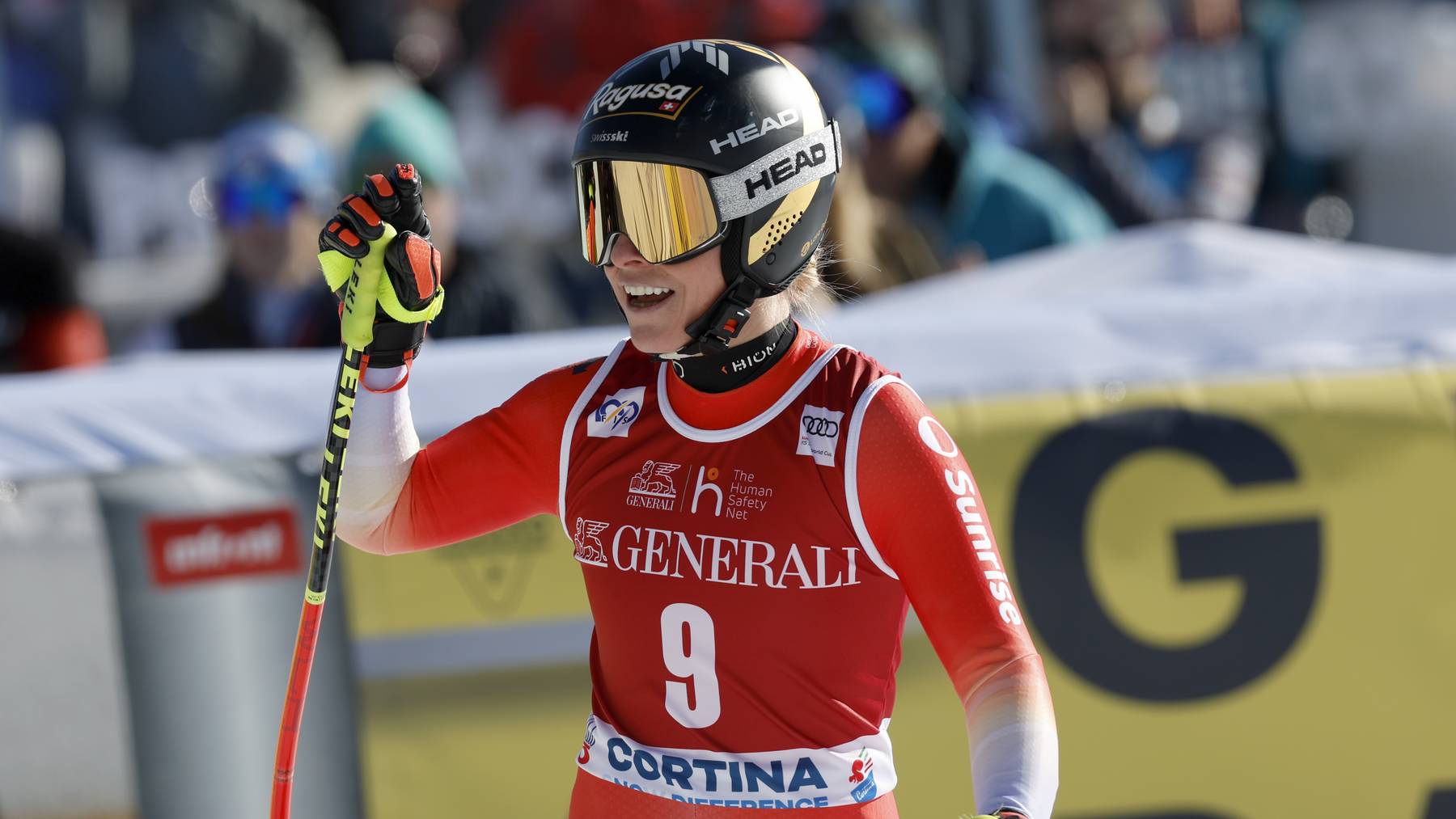Hat Grund zur Freude: Lara Gut-Behrami fährt bei der schwierigen Abfahrt in Cortina aufs Podest.