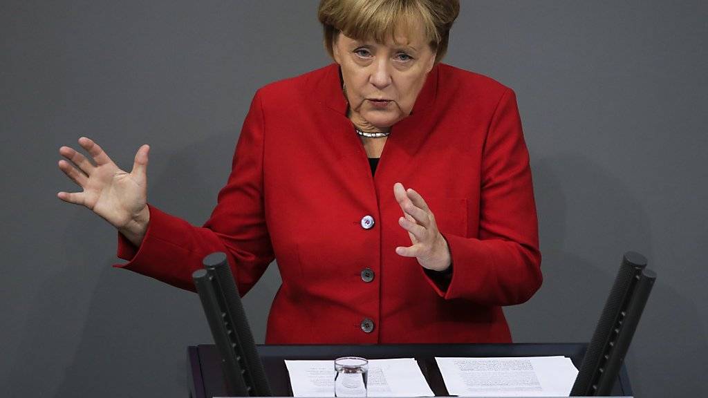 Angela Merkel während ihrer Rede vor dem Bundestag