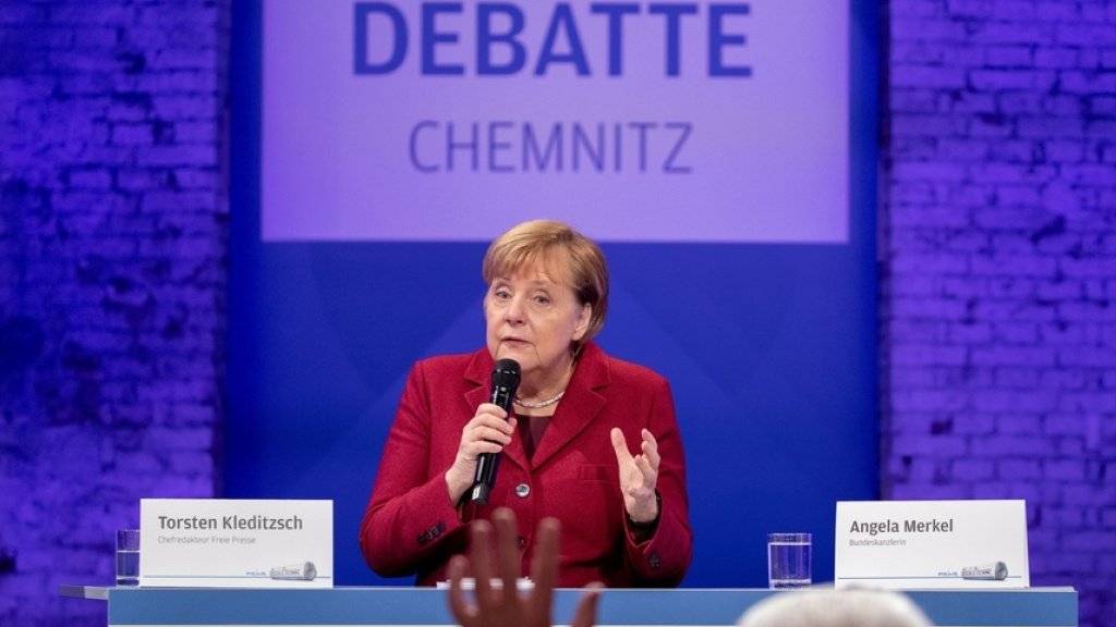 Bundeskanzlerin Angela Merkel spricht mit den Lesern der Freien Presse Chemnitz.