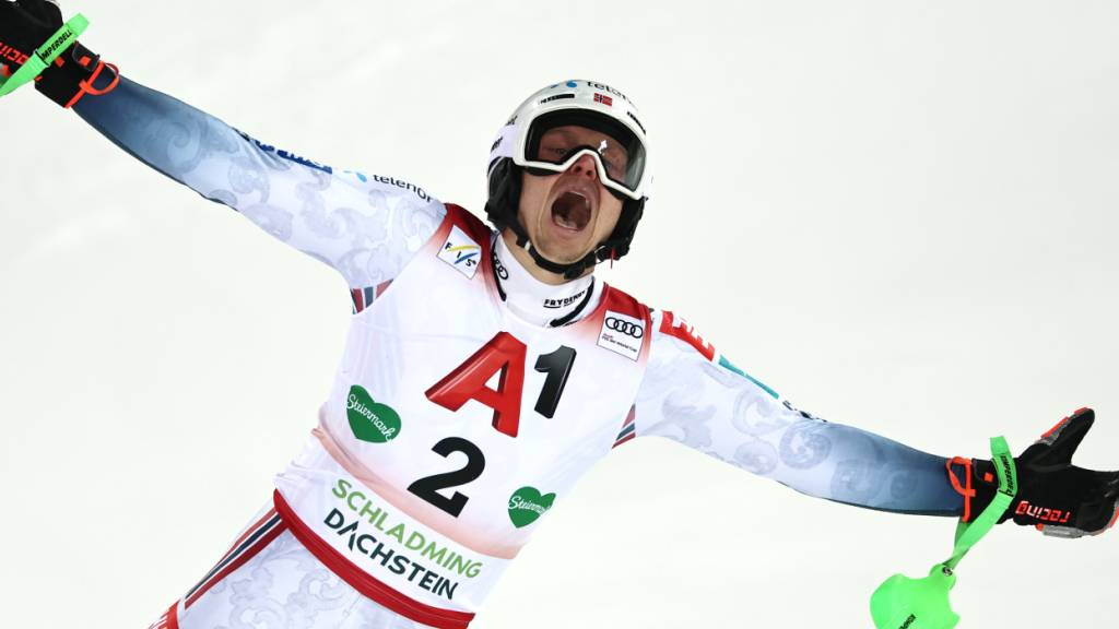 Henrik Kristoffersen weiss im Ziel, dass ihm eine sehr gute Fahrt gelungen ist
