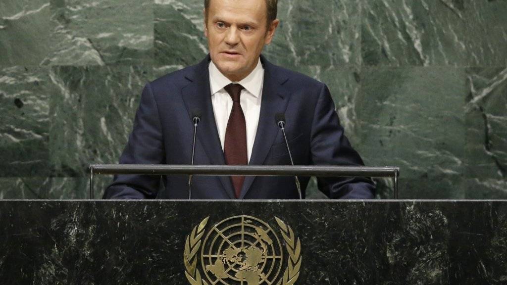 EU-Ratspräsident Donald Tusk macht in der UNO-Vollversammlung in New York klar, dass Baschar al-Assad in Syrien abtreten muss.