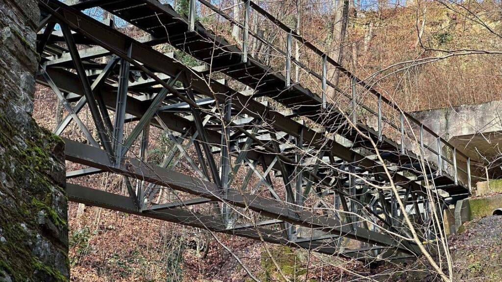 Die Brücke überwindet unmittelbar vor einem Tunnel ein Bachtobel.