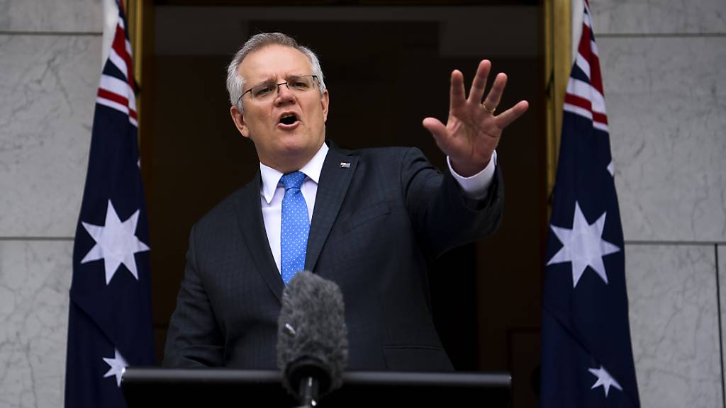 Australian Prime Minister Scott Morrison speaks to the media during a press conference at Parliament House in Canberra.