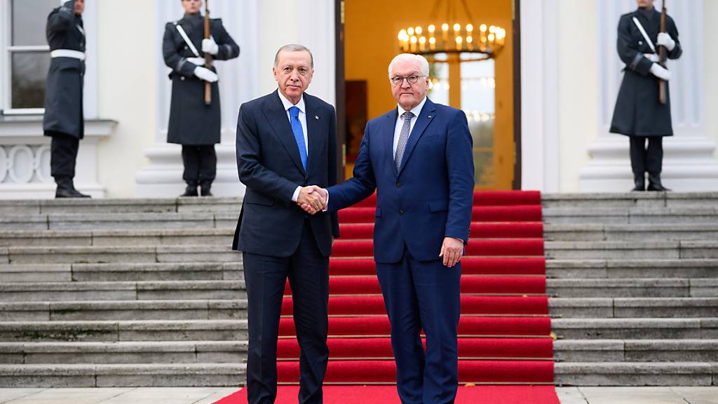 dpatopbilder - Der deutsche Bundespräsident Frank-Walter Steinmeier (r) empfängt Recep Tayyip Erdogan, Präsident der Türkei, zu einem Gespräch im Schloss Bellevue. Foto: Bernd von Jutrczenka/dpa