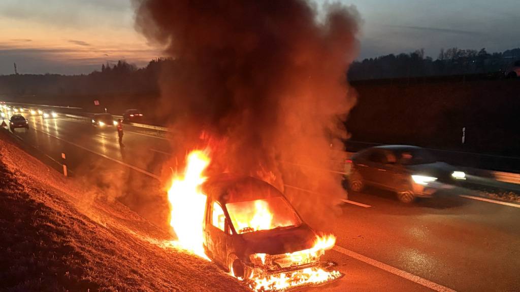 Das Fahrzeug brannte auf dem Pannenstreifen komplett aus.
