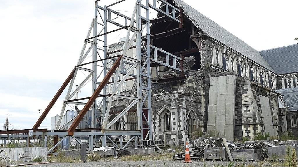 Spuren der Verwüstung auch noch nach fünf Jahren: Die Kathedrale im Zentrum Christchurchs ist eines der Gebäude, die am 22. Februar 2011 von einem Erdbeben zerstört wurden. 185 Menschen starben. (Archivbild)