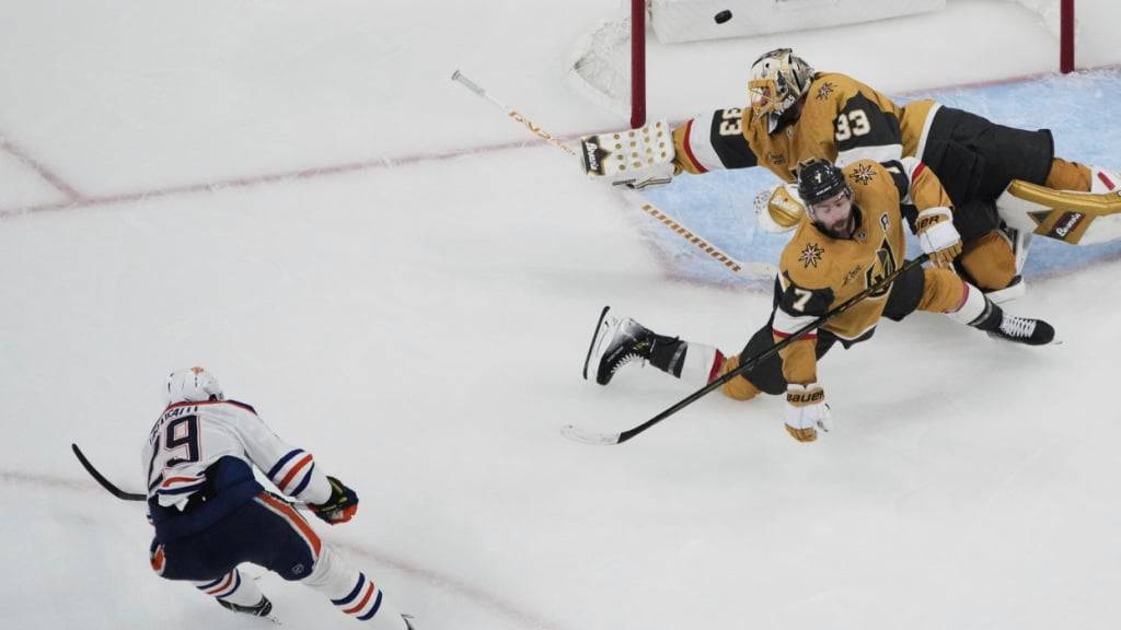 Die entscheidende Szene: Edmonton Oilers Leon Draisaitl (Nummer 29) versenkt den Puck in der Verlängerung