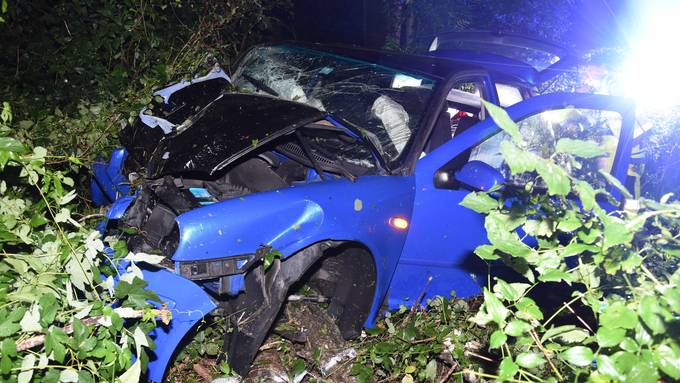 Auto kollidiert frontal mit Baum