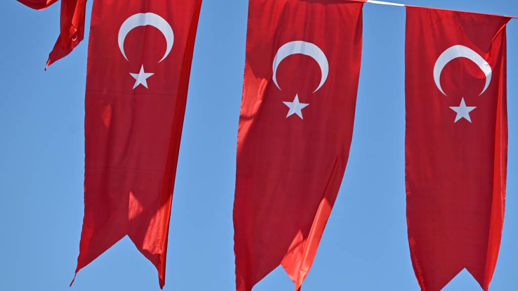 ARCHIV - Türkische Flaggen wehen vor blauem Himmel im Wind. Foto: Anna Ross/dpa (Archivbild)