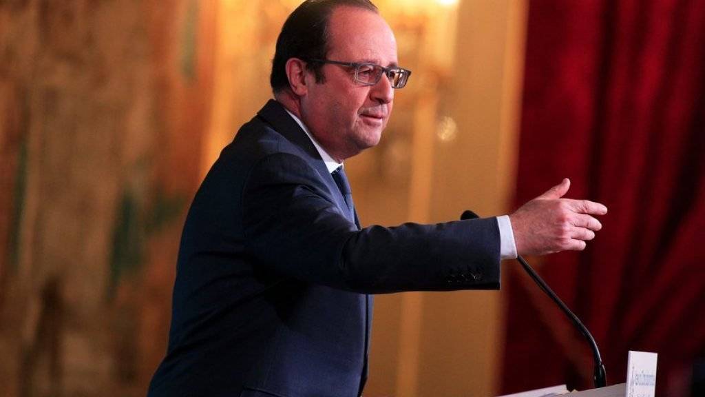 Frankreichs Staatspräsident François Hollande im Elysée-Palast während seiner einer Ansprache vor den Botschaftern im Land