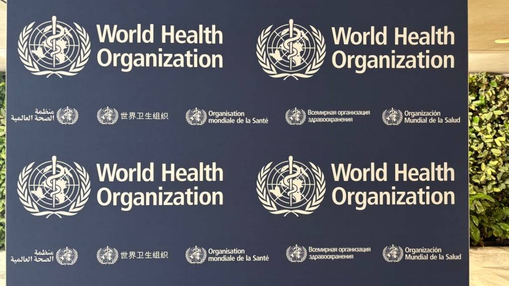 ARCHIV - Ein Aufsteller mit dem Logo der Weltgesundheitsorganisation (WHO). Foto: Christiane Oelrich/dpa