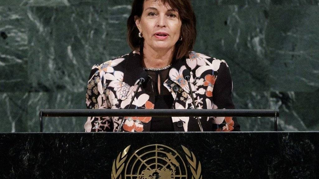 Bundespräsidentin Doris Leuthard bei ihrer Rede vor der UNO-Vollversammlung am Dienstag in New York.
