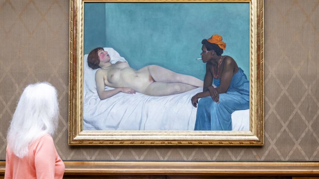 Felix Vallottons berühmtes Gemälde «La blanche et la noire» von 1913 - hier bei der Präsentation der frisch renovierten Villa Flora in Winterthur - ist jetzt in der grossen Retrospektive zum 100. Todesjahr des Künstlers im Musée Cantonal des Beaux Arts in seinem Geburtsort Lausanne zu sehen.
