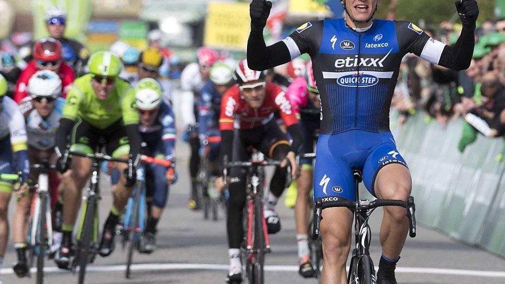 Marcel Kittel jubelt in Moudon über seinen ersten Etappensieg an der Tour de Romandie
