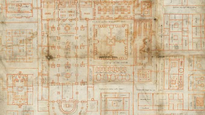 Klosterplan aus 9. Jahrhundert zu sehen