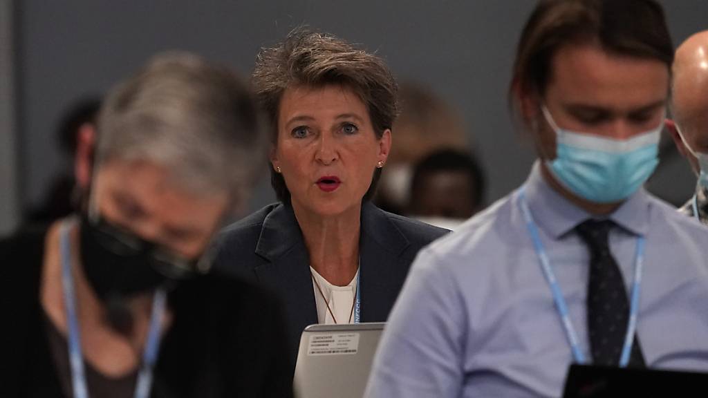 Umweltministerin Simonetta Sommaruga äusserte im Plenum an der Weltklimakonferenz in Glasgow den Unmut ihrer Verhandlungsgruppe gegenüber der Verwässerung des Abschlusstextes.