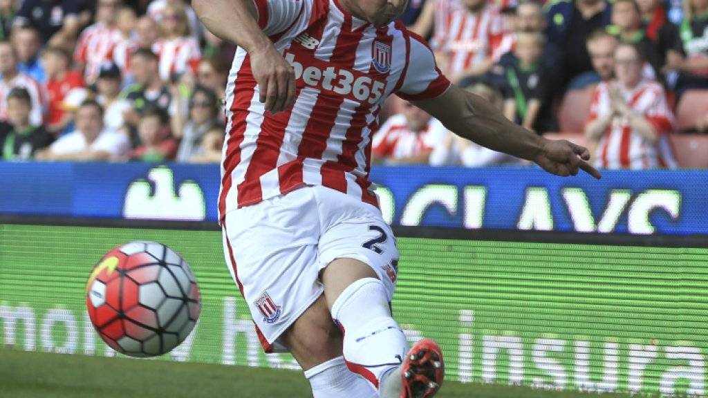 Stoke City's Xherdan Shaqiri takes a corner against Leicester City during the English Premier League match at the Britannia Stadium, in Stoke England Saturday Sept. 19, 2015. (Nigel French/PA via AP) UNITED KINGDOM OUT NO SALES NO ARCHIVE