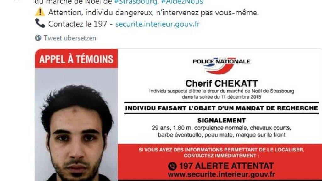 «Greifen Sie auf keinen Fall selber ein»: Die französische Polizei warnt vor dem mutmasslichen Attentäter von Strassburg.