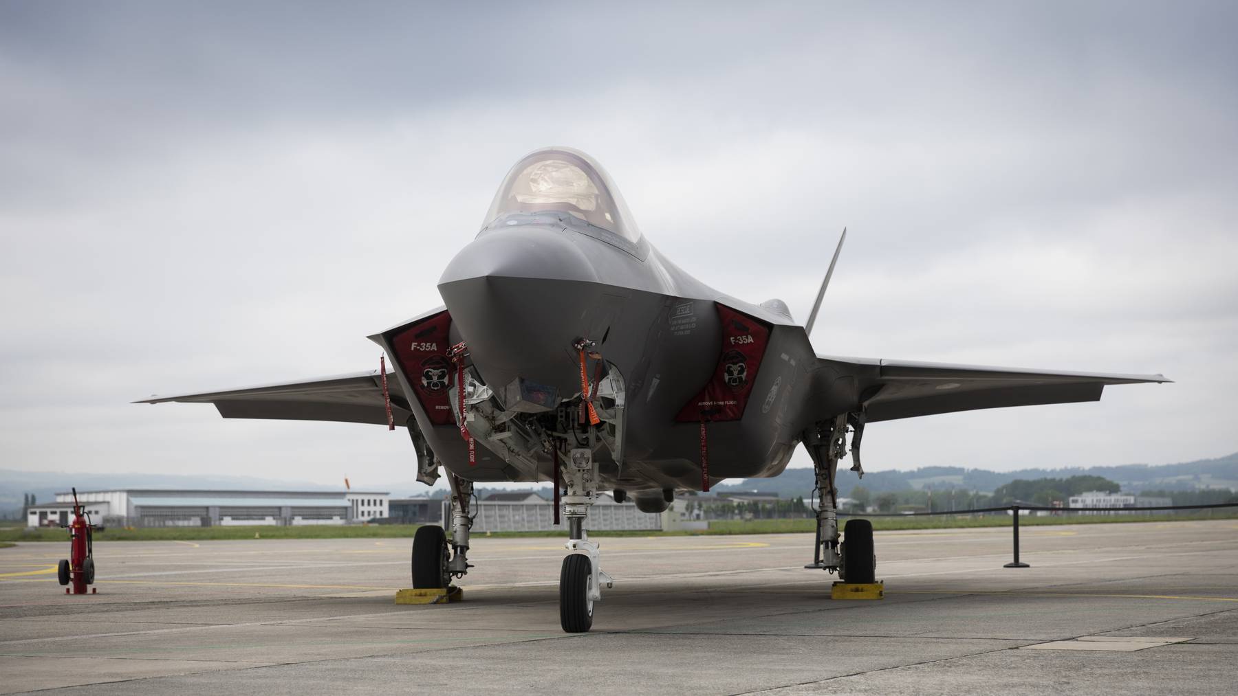A Lockheed Martin F-35A fighter jet is pictured prior to a takeoff during a test and evaluation day at the Swiss Army airbase, in Payerne, Switzerland, Friday, June 7, 2019.