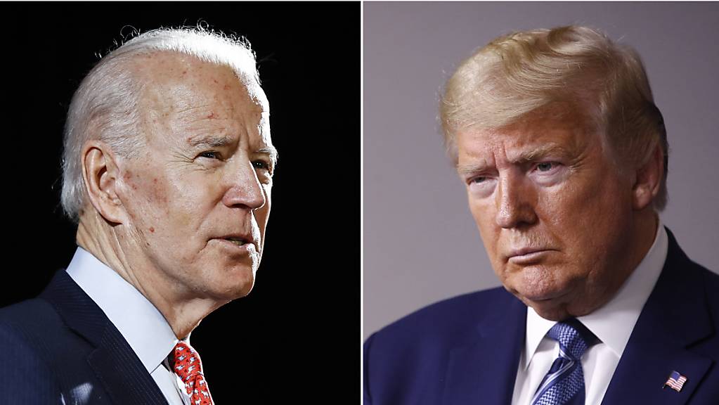 ARCHIV - Joe Biden (L) und US-Präsident Donald Trump. Foto: ROURKE/SEMANSKY/AP/dpa
