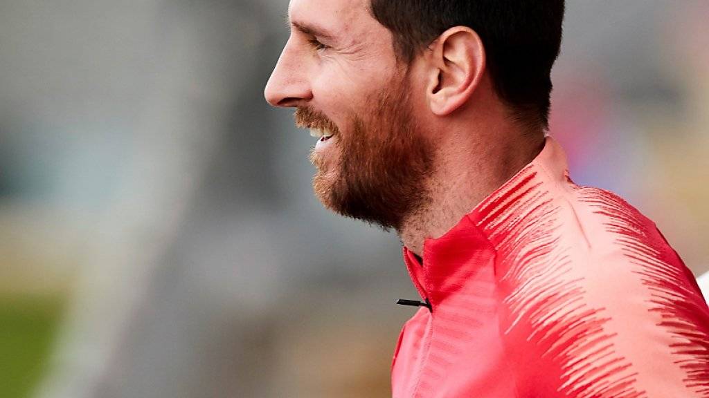 Nach der Verletzung im Hinspiel nun wieder gut gelaunt: Lionel Messi im Training am Montag