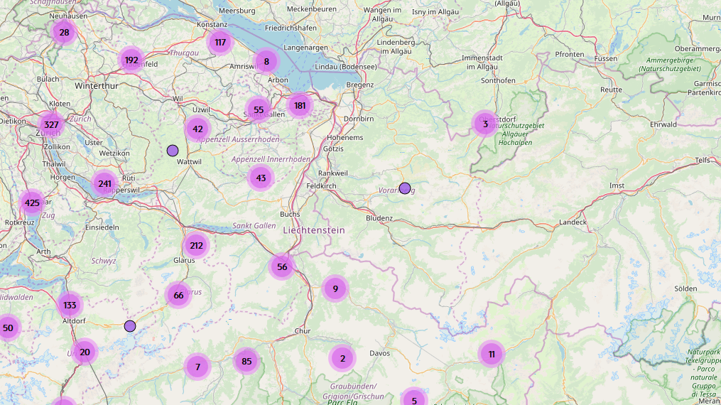 Im FM1-Land sind über 2000 Bänkli auf der Karte verzeichnet. (Screenshot: bankgeheimnisse.ch)
