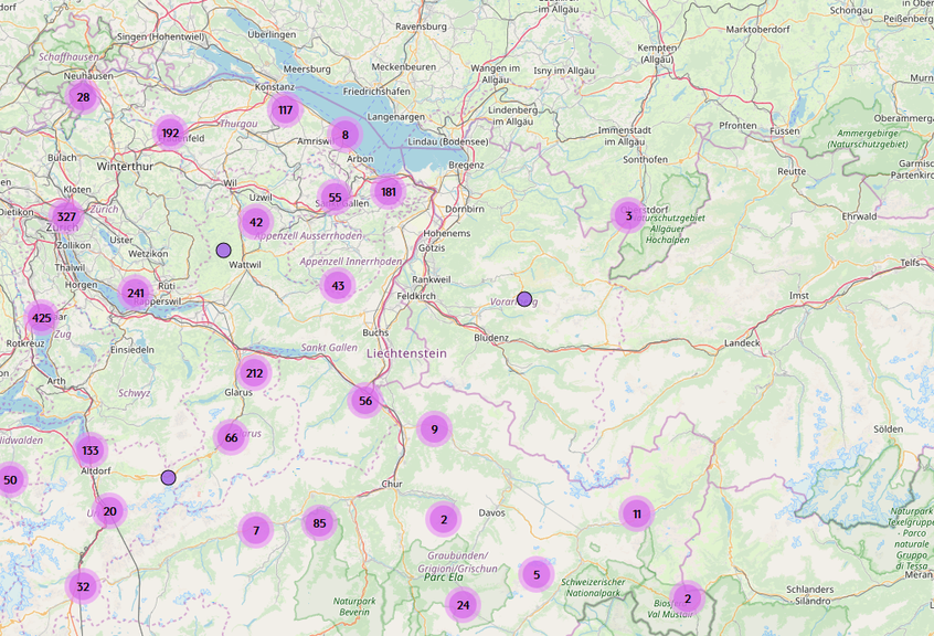 Im FM1-Land sind über 2000 Bänkli auf der Karte verzeichnet. (Screenshot: bankgeheimnisse.ch)