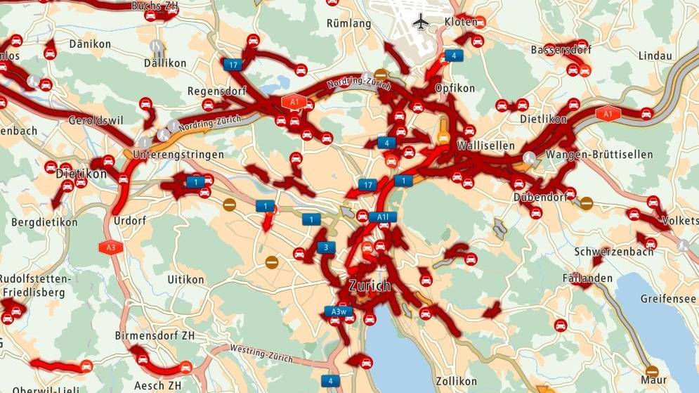 In Zürich herrscht momentan das Verkehrschaos.