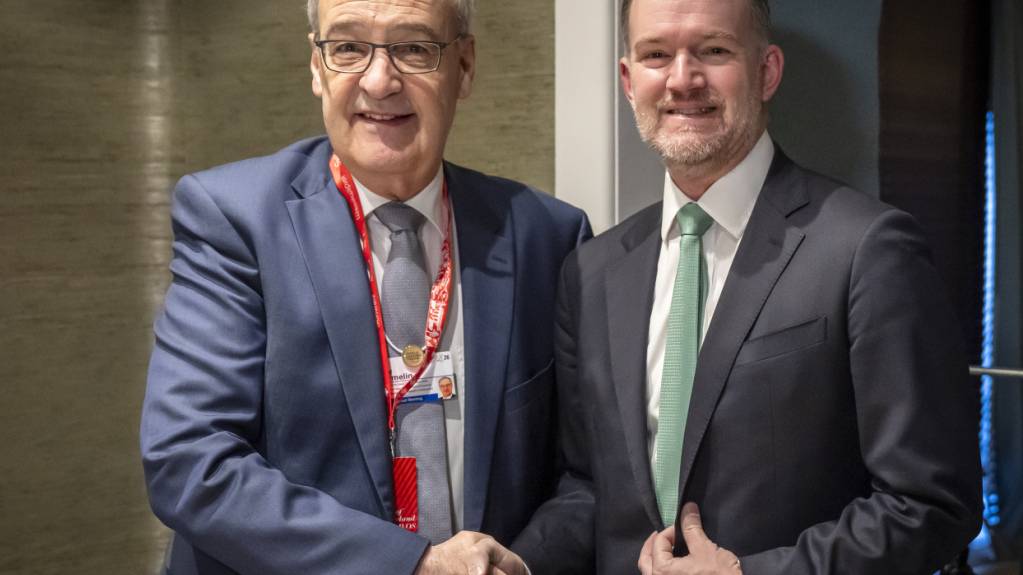 Bundespräsident Guy Parmelin hat den US-Handelsbeauftragten Jamieson Greer (rechts) am Rande des Weltbank-Frühlingstreffens in Washington erneut getroffen. (Archivbild: WEF 2026 in Davos)