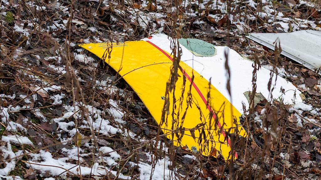 Ein Trümmerteil eines DHL-Frachtflugzeugs, das in ein Haus gestürzt ist, ist in der Nähe der litauischen Hauptstadt Vilnius zu sehen. Foto: Mindaugas Kulbis/AP