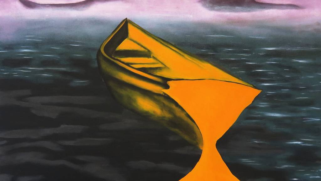 Das Gemälde «Sablier, vapeur flottante...» (Sanduhr, schwebender Nebel...) ist Teil von Yann Stéphane Bissos Einzelausstellung im Kunstmuseum Luzern.