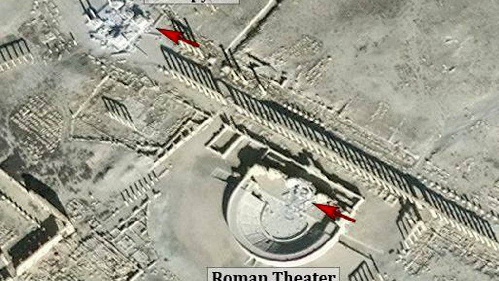 Satellitenbild der UNO zeigt die vom IS in Palmyra angerichtete Zerstörung.