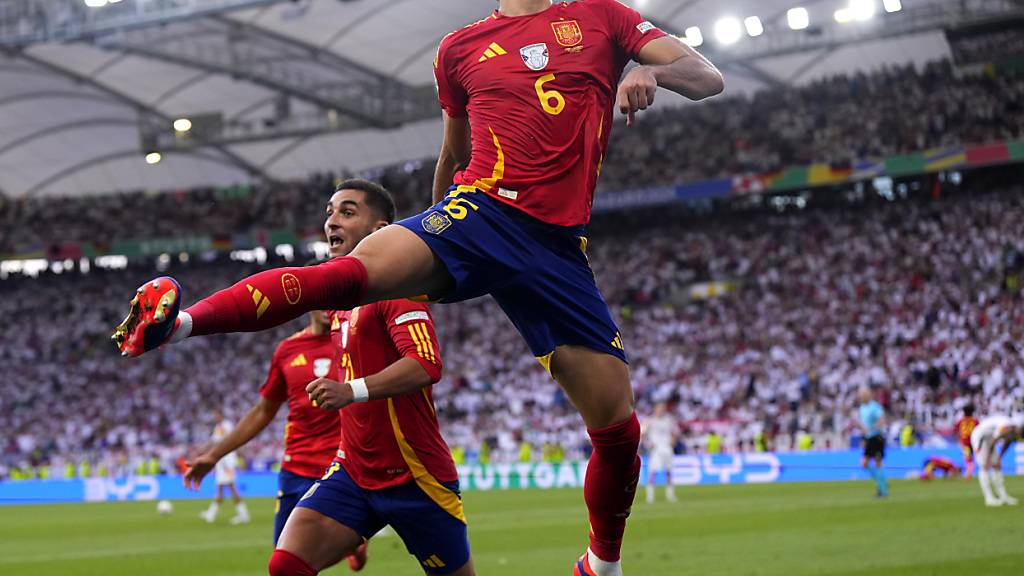 Mikel Merino gelang gegen Deutschland der Siegtreffer, bevor er zum Tänzchen um die Cornerfahne ansetzte