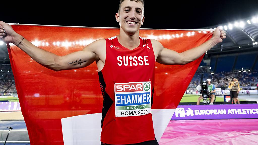Erste Schweizer Medaille an der EM in Rom: Simon Ehammer freut sich über Bronze im Weitsprung