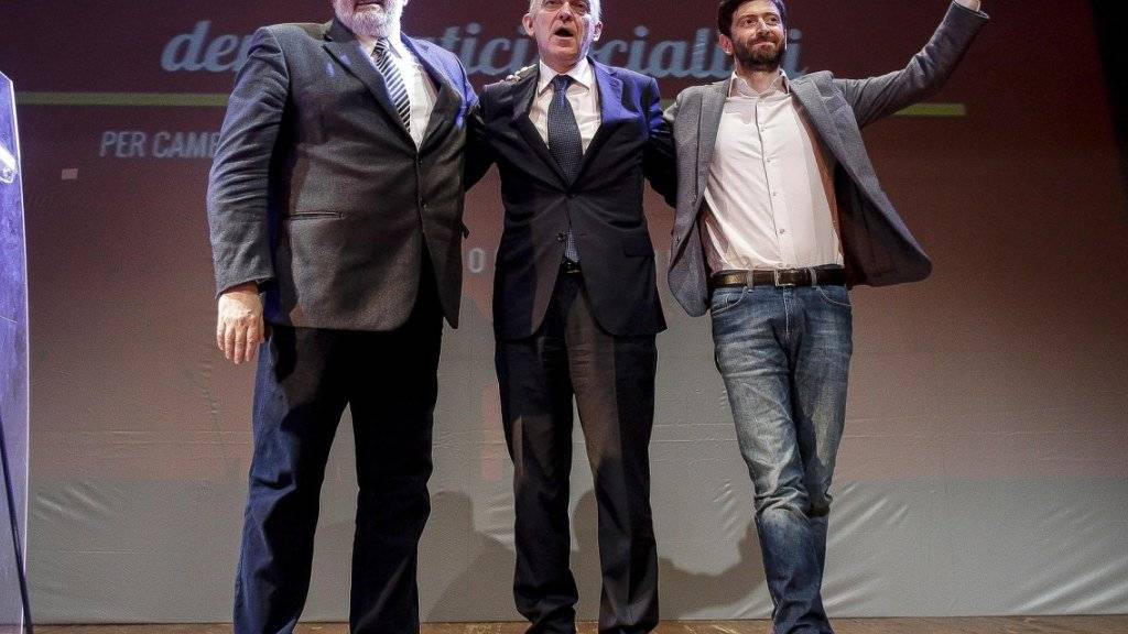 Renzis Partei PD bekommt Konkurrenz an der linken Flanke: Mehrere PD-Abgeordnete - so Michele Emiliano, Enrico Rossi und Roberto Speranza (v.l.n.r.) - gründeten eine Splitterpartei.