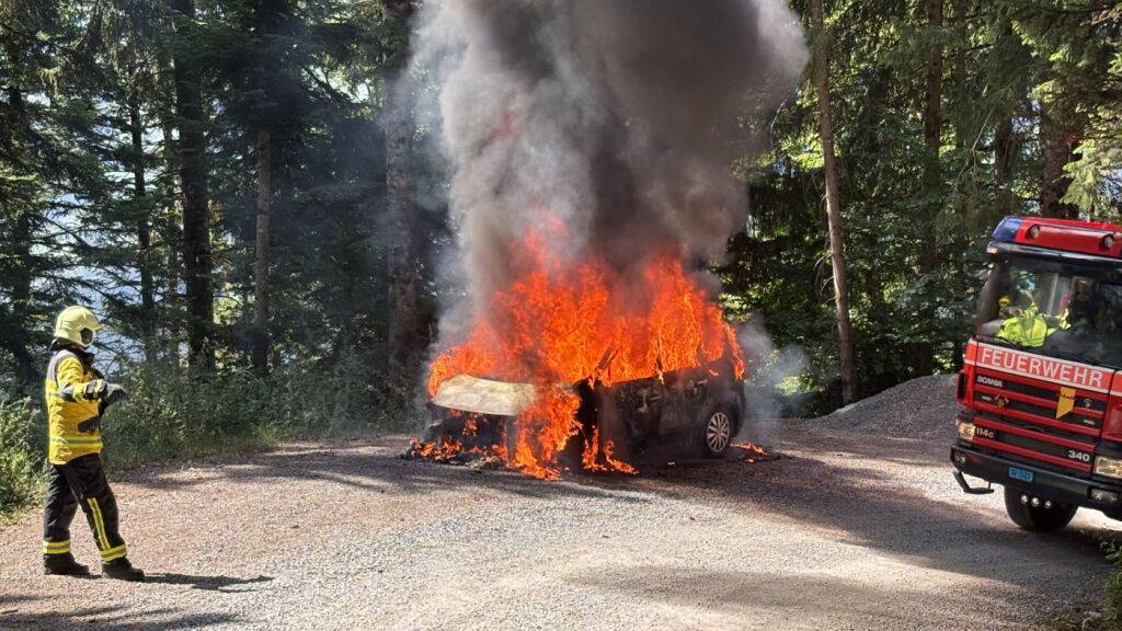 Das Auto geriet oberhalb von Tscherlach SG in Vollbrand.