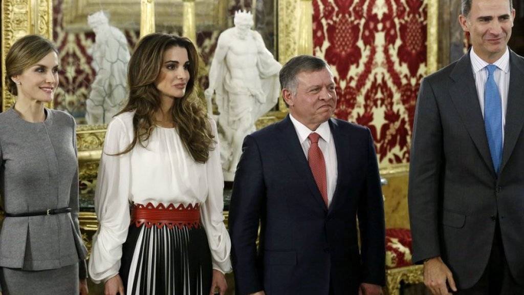 V.l.n.r.: Königin Letizia von Spanien, Königin Rania von Jordanien, König Abdullah II. von Jordanien und der spanische König Felipe VI.