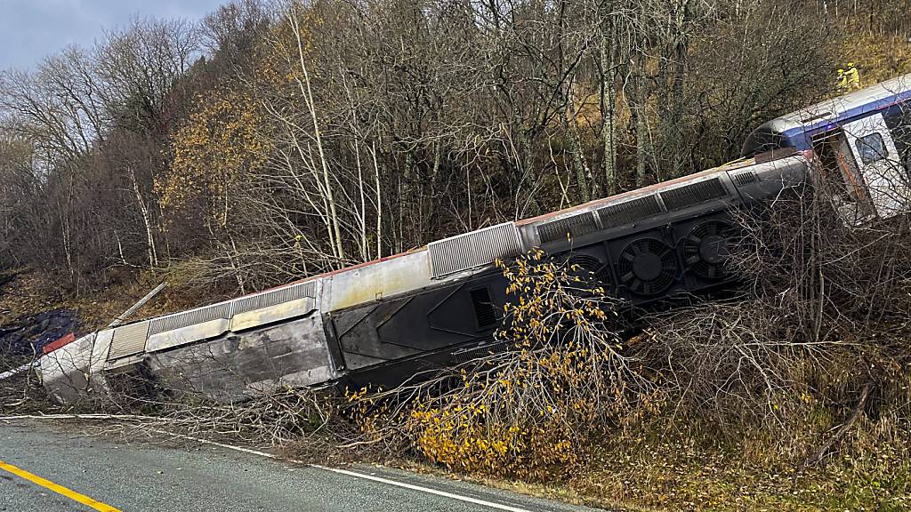 Der Zug ist wahrscheinlich aufgrund eines Steinschlags entgleist. Foto: Jan Kenneth Transeth/NTB Scanpix/AP/dpa