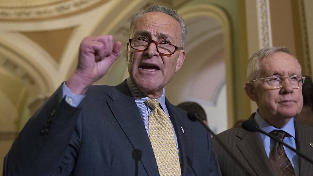 Die demokratischen Senatoren Charles Schumer (links) und Harry Reid kritisieren im Capitol zu Washington die Nähe der Republikaner zur Waffenlobby.