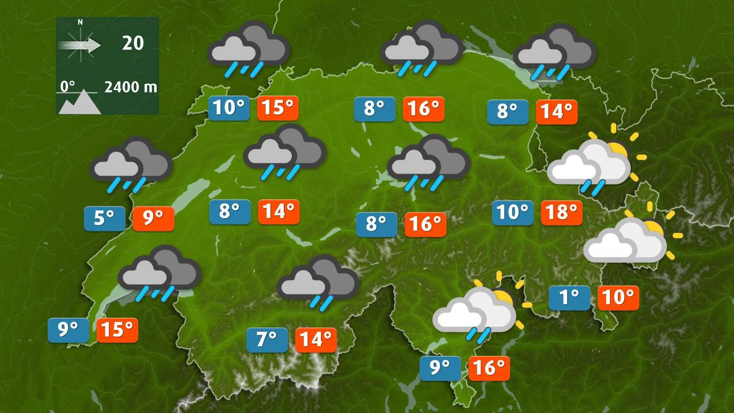 Das Wetter in der Schweiz am Mittwoch, 12. April um 12 Uhr.