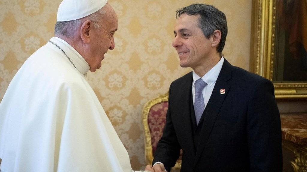 Aussenminister Ignazio Cassis wurde von Papst Franziskus zu einer Privataudienz empfangen. Worüber sich die beiden unterhielten, ist nicht bekannt.